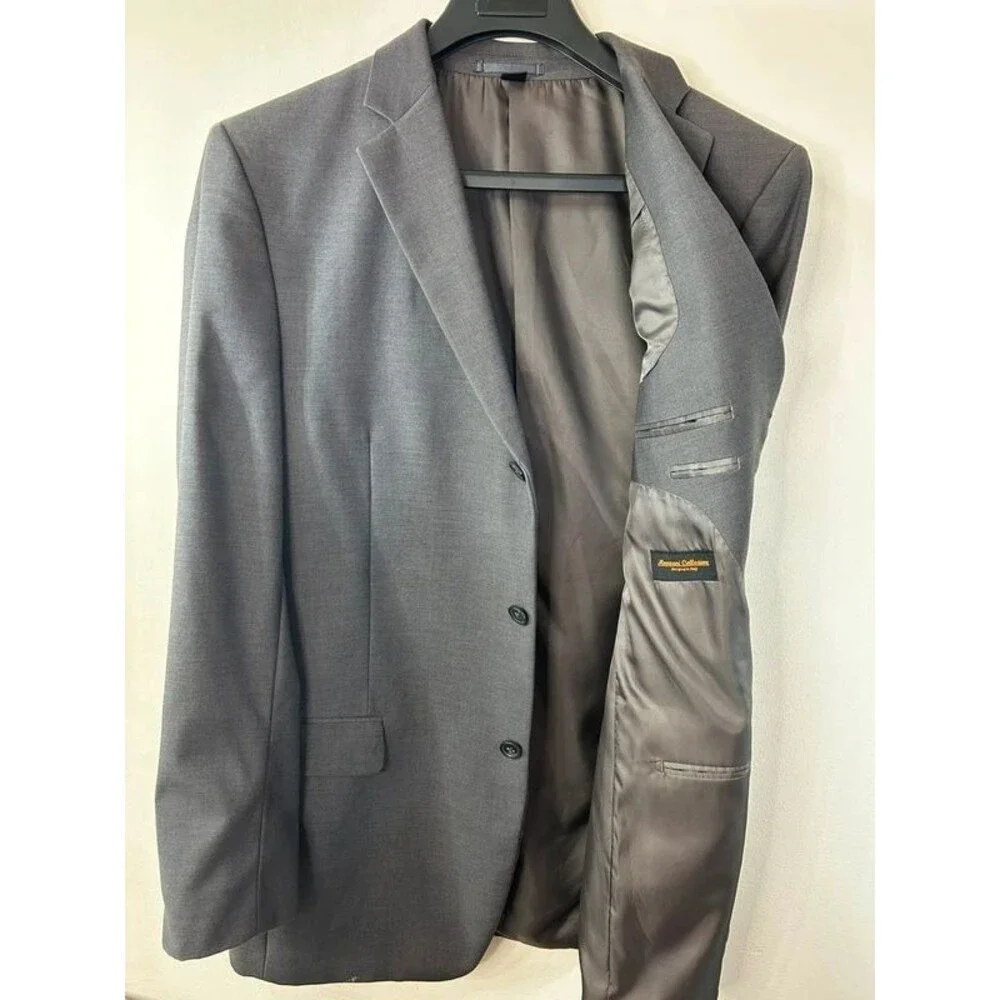 Mossanni Collezioni Gray Solid Suit Jacket 42L 3-Button Notch Lapel Double Vent